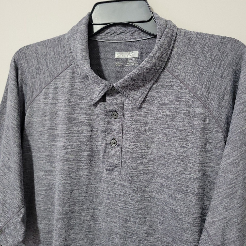 Marmot Polo Shirt Mens XXL Gray Heather Performance Short Sleeve Outdoor hiking